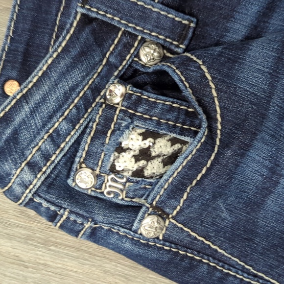 Like New Houndstooth Miss Me Skinny Kid Rise Sequin Jeans 25x31 - Picture 8 of 9